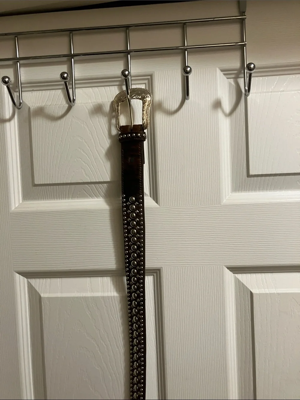 Men's Studded Dark Brown Leather Belt with Silver Buckle size 42